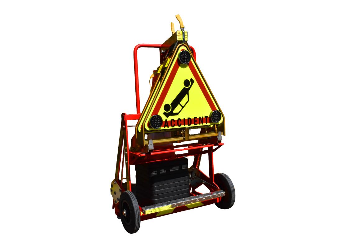 Emergency beaconing cart with reel support and standardized forks